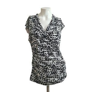 H&M Black & White Geo Surplice Cap Sleeve Fitted Casual Top